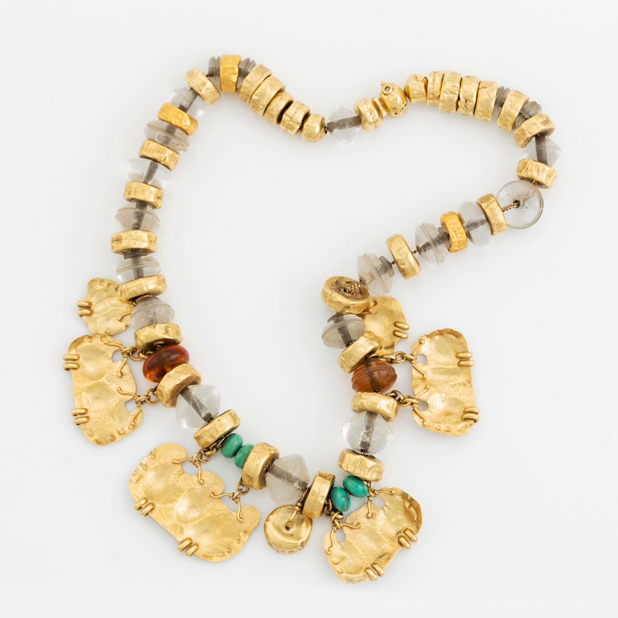An 18K gold and Misani Milano necklace with quartz, turquoise and a round brilliant-cut diamond.