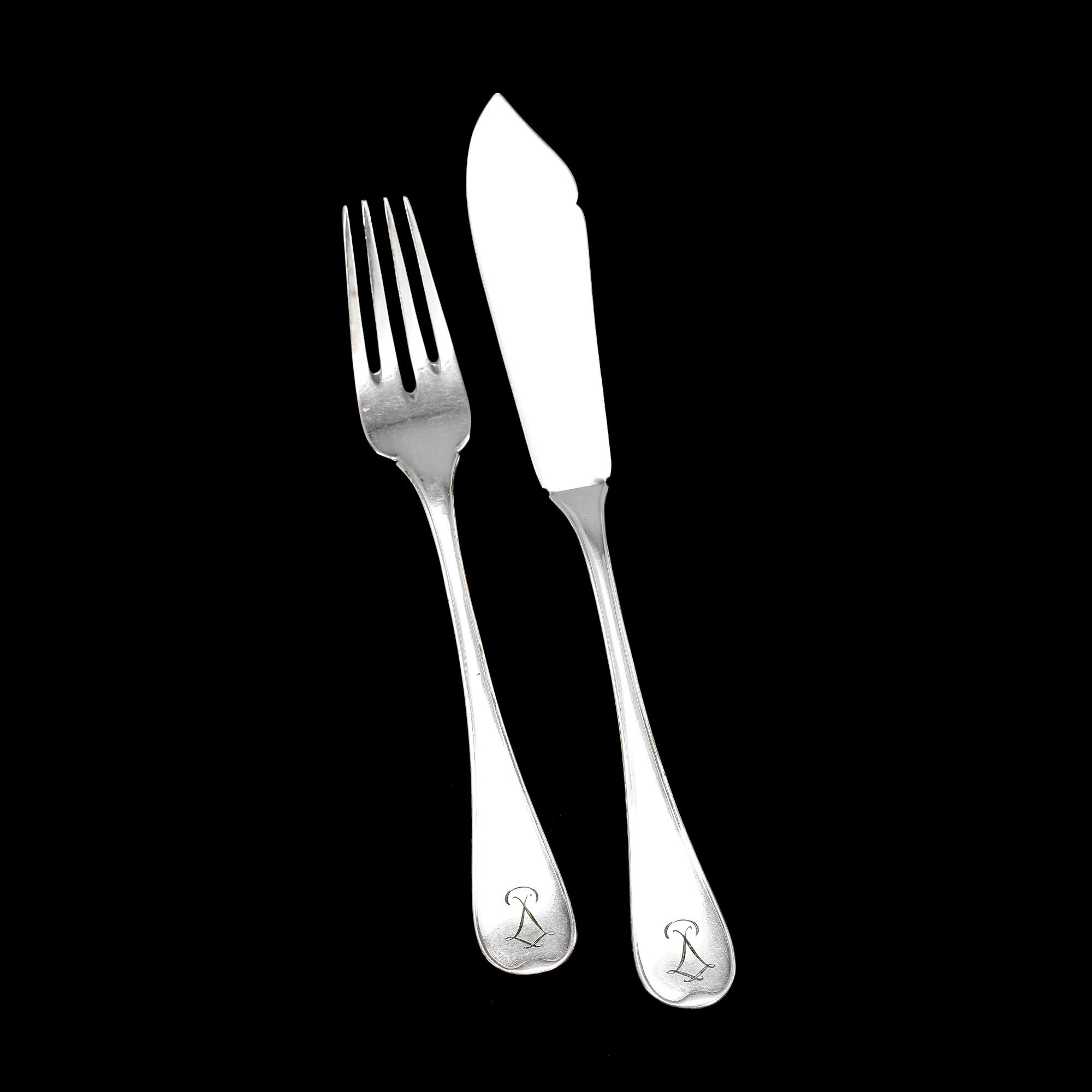 FISKBESTICK, 36 delar, nysilver, 1900-tal.