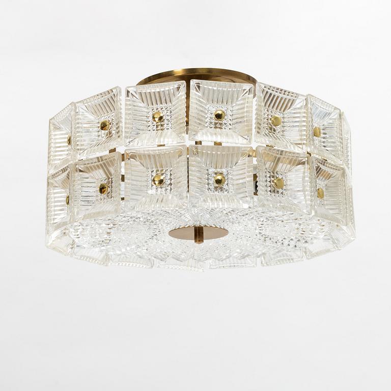 Carl Fagerlund, a glass and brass ceiling light, Orrefors, 1960'/70's.