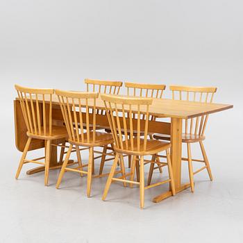 Stolar, 6 st, samt matbord, "Björka", Yngve Ekström, Stolab, 1900-talets andra hälft.