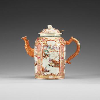 1590. A famille rose teapot with cover, Qing dynasty, Qianlong (1736-95).