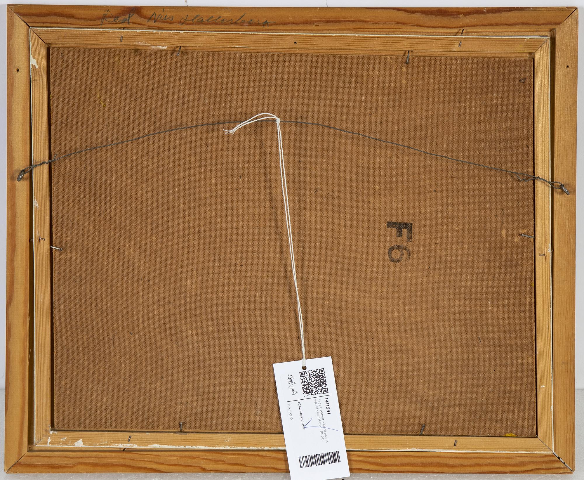 Tage Hedqvist, olja på pannå, signed och daterad -58.