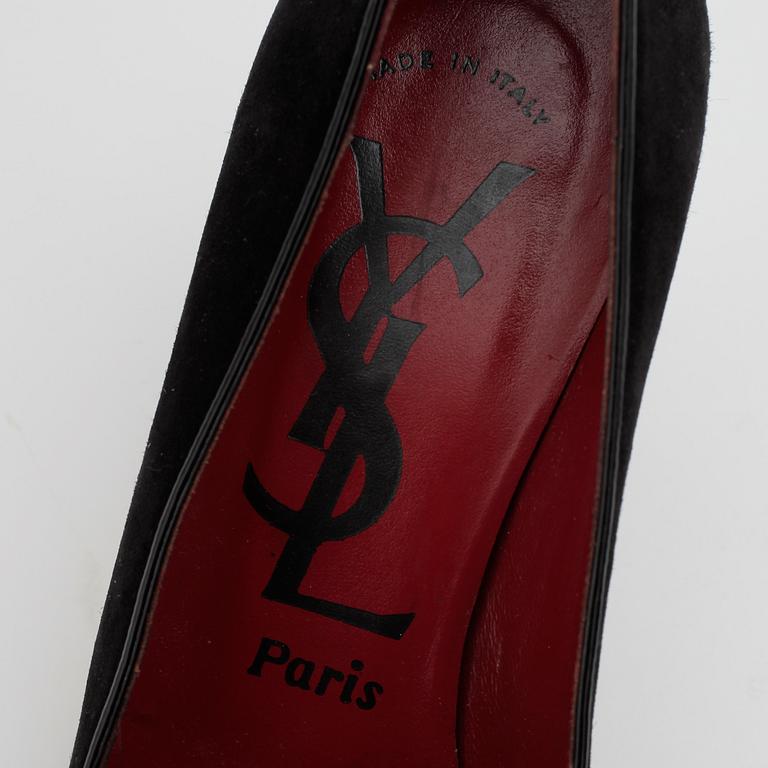 YVES SAINT LAURENT, a pair of black suede lady's shoes.