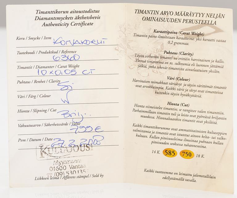 Örhängen, 18K vitguld, diamanter ca 0.40 ct tot. Kultajousi, Helsingfors 2009.
