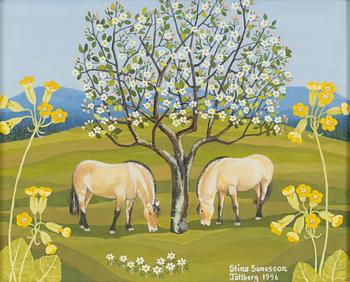 Stina Sunesson, "Hästar under blommande träd".