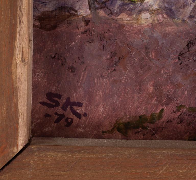 OKÄND KONSTNÄR, olja på papp-pannå, sign "S.K", daterad  -19.