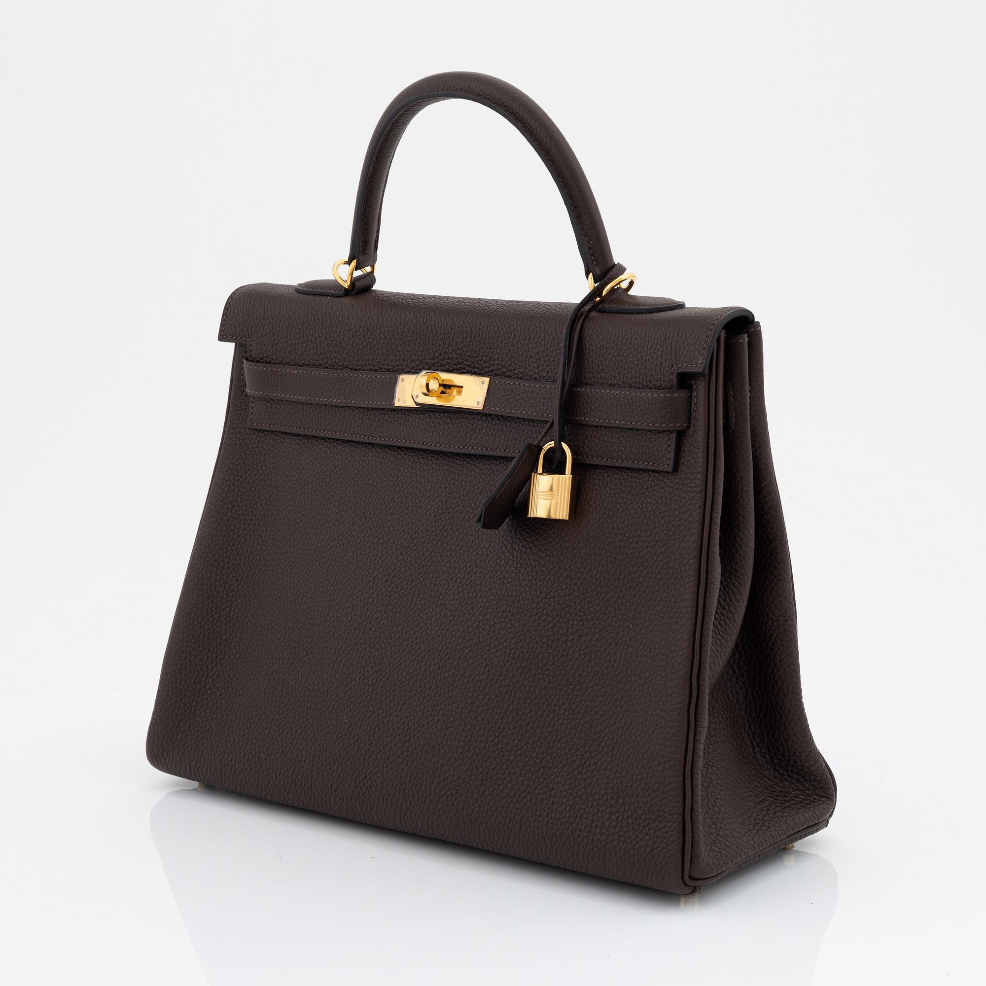 Hermès, a brown clemence leather and gold hardware 'Kelly 35', 2013.