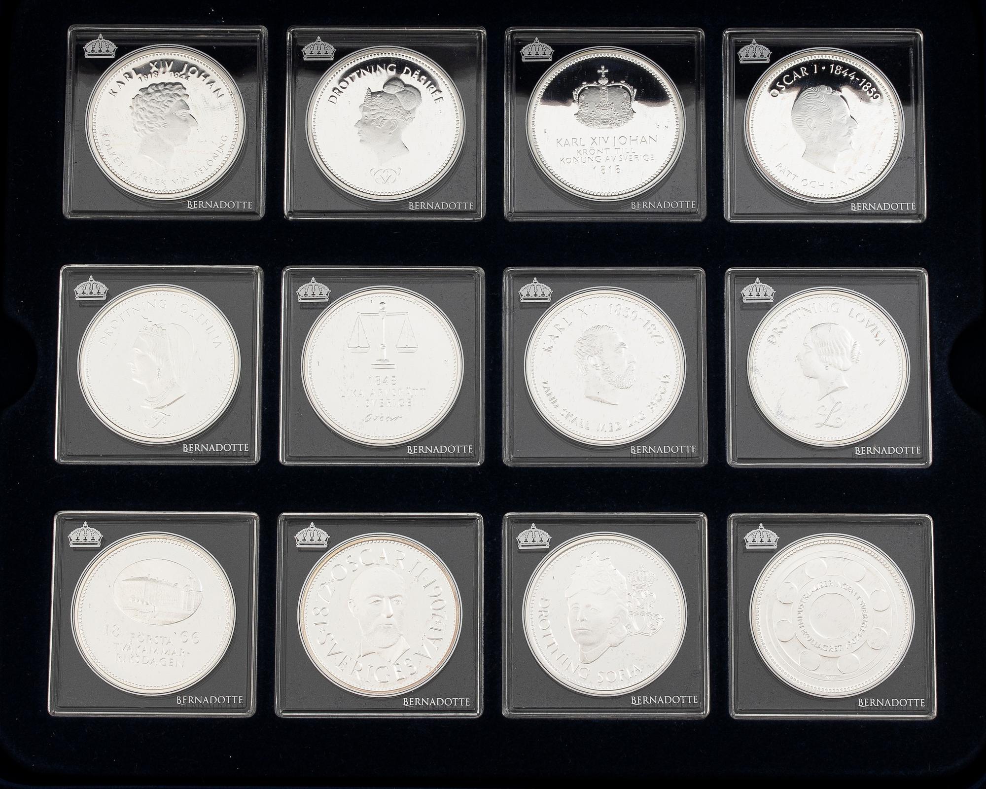 Medals, 24, silver .925, “The Bernadotte Dynasty”, Mynthuset Sverige.