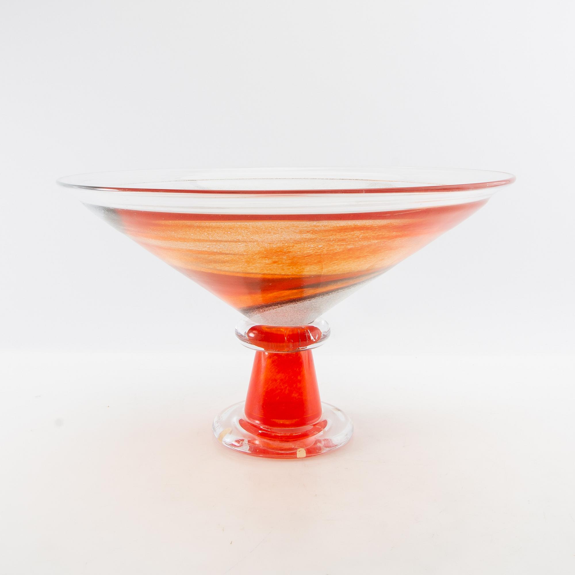 Kjell Engman, Footed bowl Kosta Boda signed glass.