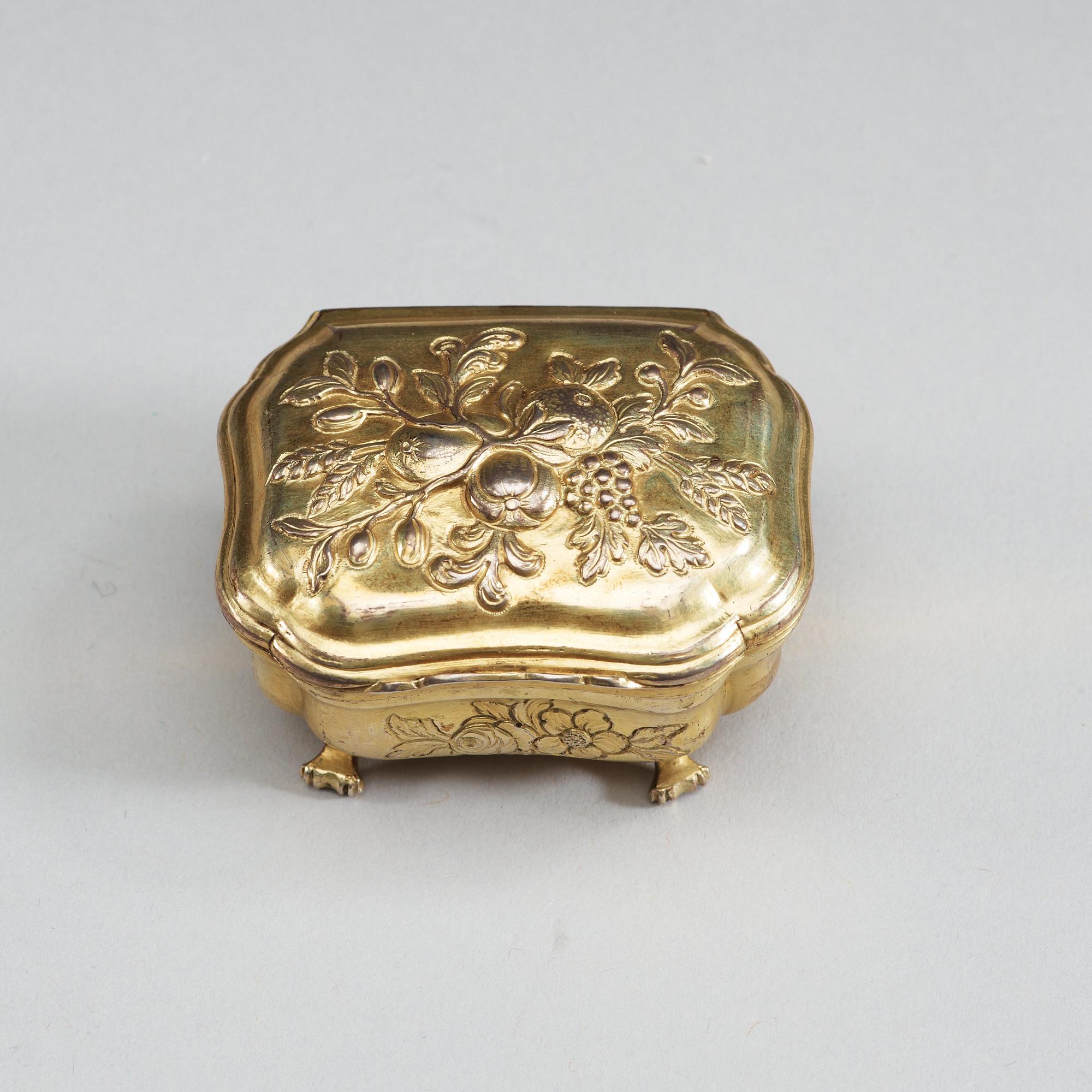 A German 18th century silver-gilt cruet-box, unidentified makers mark, Augsburg 1767-1769.