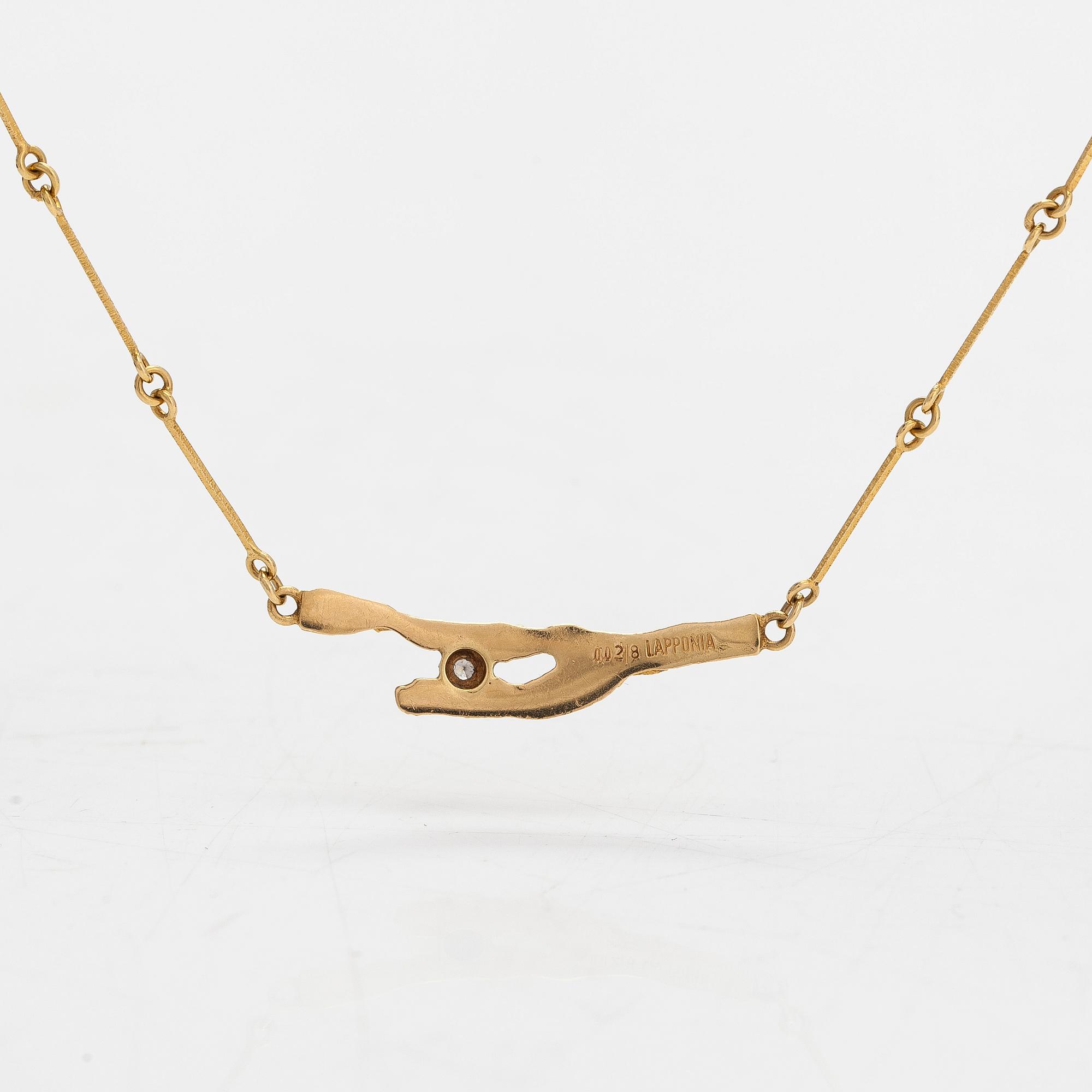 Björn Weckström, An 18K gold necklace "Diamondbud" with an eight-cut diamond ca 0.02 ct. Lapponia 1979.
