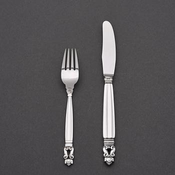 Johan Rohde, bestick, 24 delar, "Konge/Acorn", Georg Jensen Köpenhamn efter 1945, sterling och rostfritt stål.
