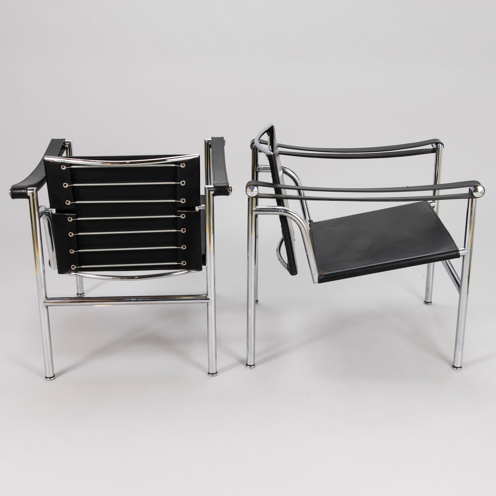 LE CORBUSIER, nojatuoleja, 4 kpl, malli LC1, 1900-luvun loppu.