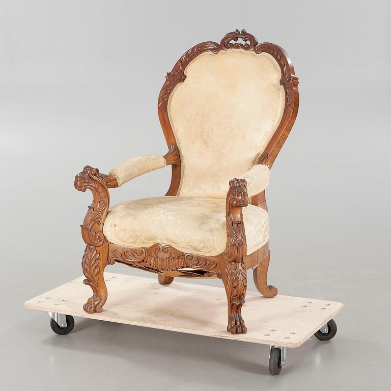 FÅTÖLJ, nyrokoko, sent 1800-tal.