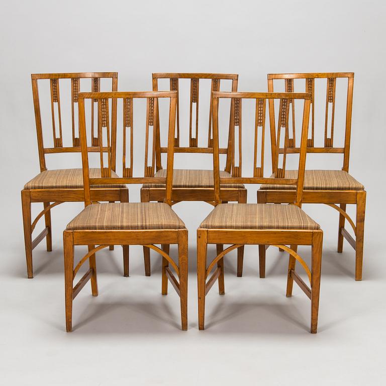 Five beech chairs, Louis XVI, Denmark, circa 1800.