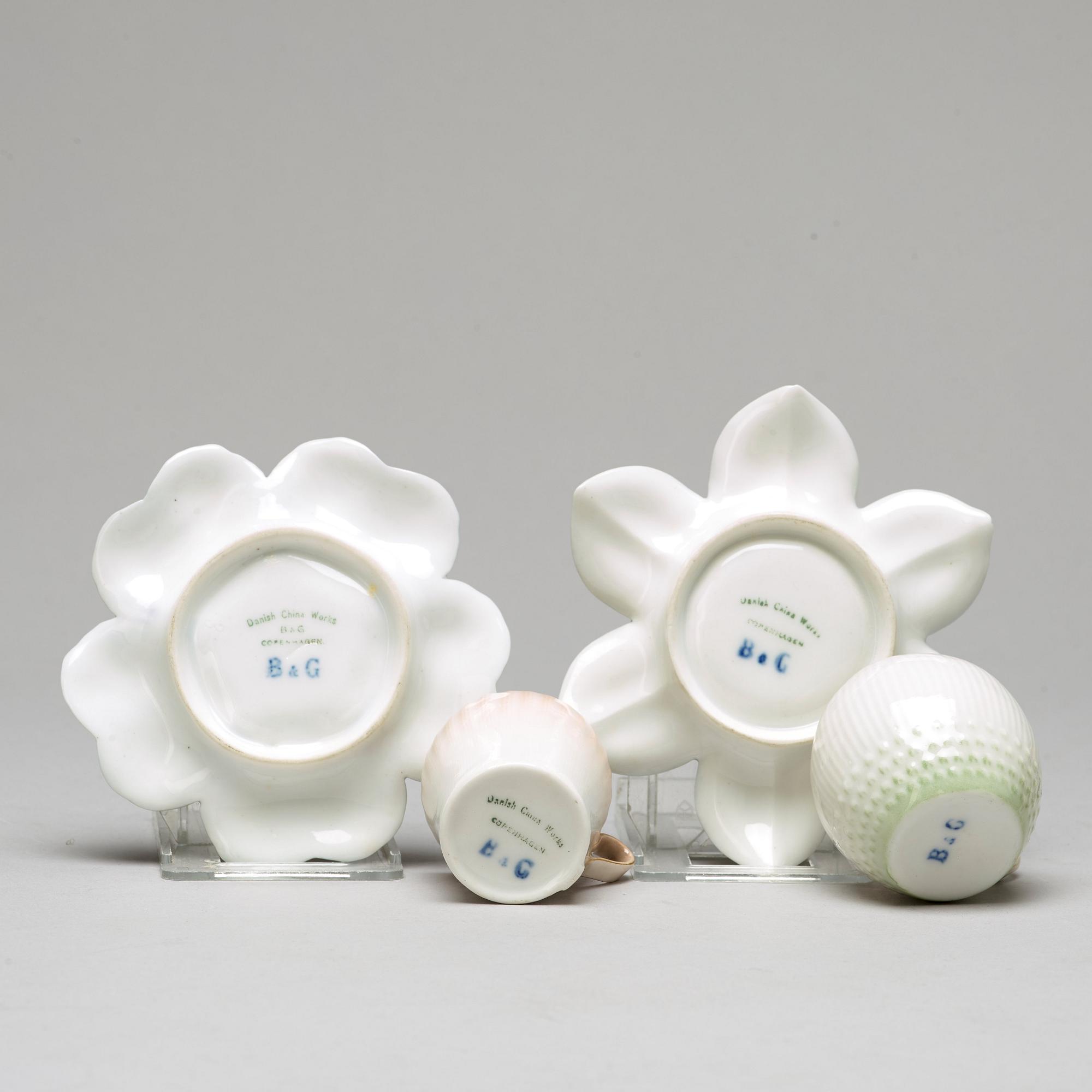 A set of six (3+3) cups with stands, Denmark, Bing & Gröndahl, early 20th Century.