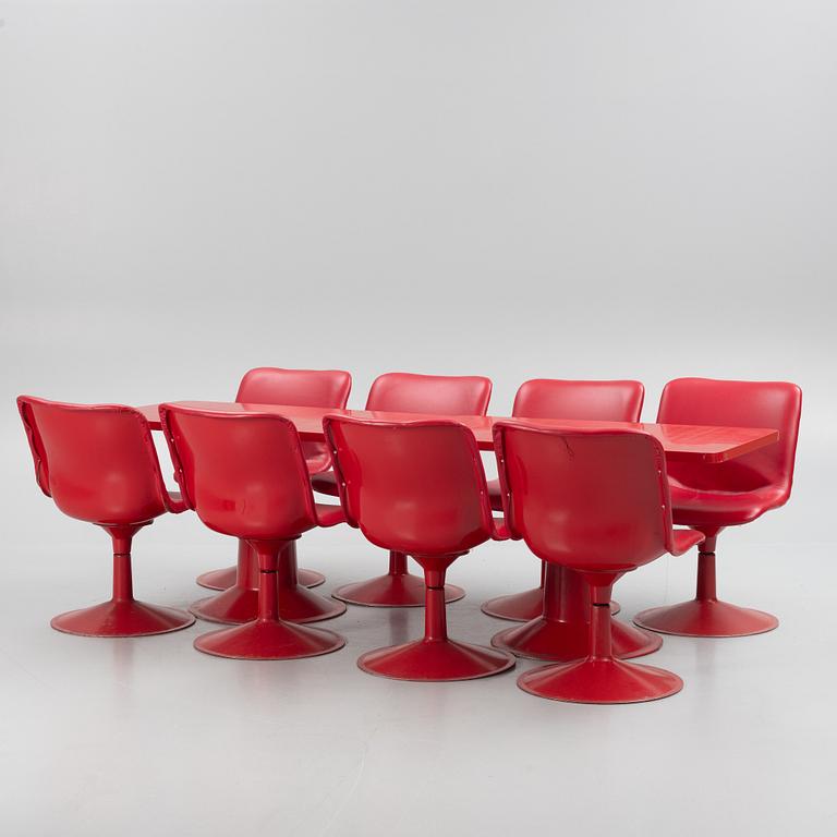 Yrjö Kukkapuro, a pair of 'Saturnus' tables and eight chairs, Haimi, Finland, 1970's.