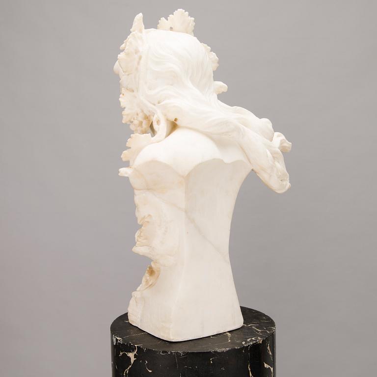 AN RENÉ CHARLES MASSÉ, "Allegorie de la vigne", after, signed female alabaster bust on a pedestal.