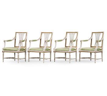 536. Four Gustavian late 18th century armchairs.