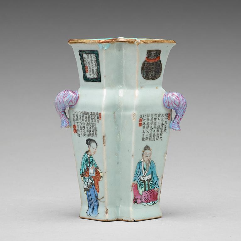 A famille rose double lozenge vase, Qing dynasty, 19th Century.