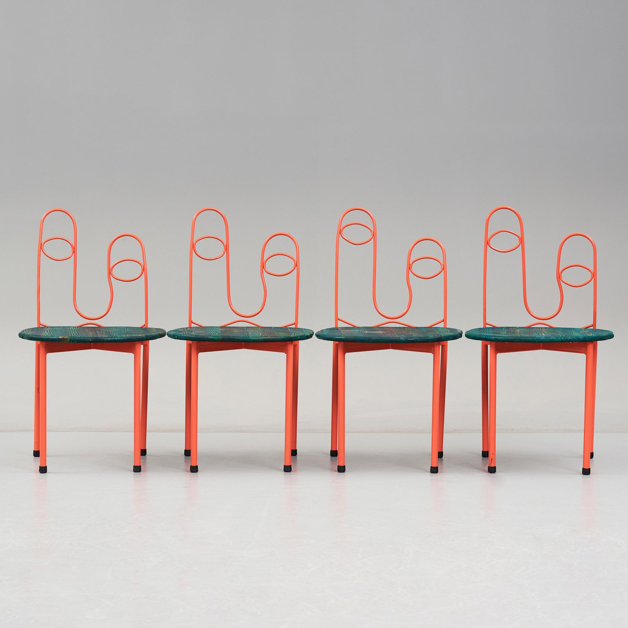 Fredrik Paulsen, Kristoffer Sundin and Simon Klenell, 4 chairs, made exclusively for the restaurant Omnipollo in Gothenburg Sweden, 2018.