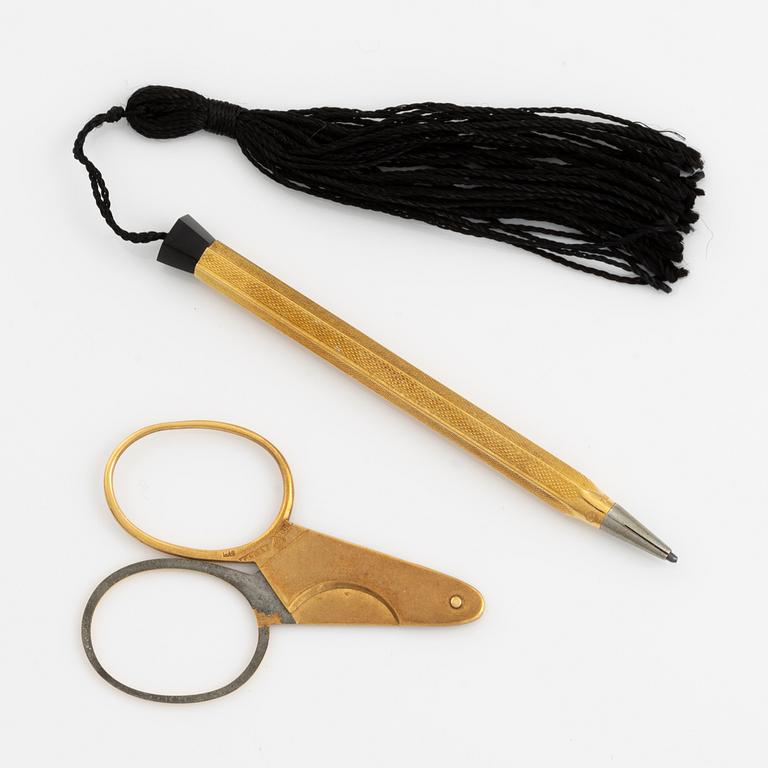 Pen and wick trimmer/cigar cutter, partly 18K gold.