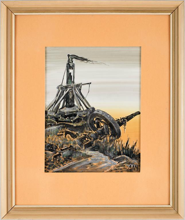 GÖSTA ADRIAN-NILSSON, blandteknik på pannå, monogramsign, trol 1940-tal.