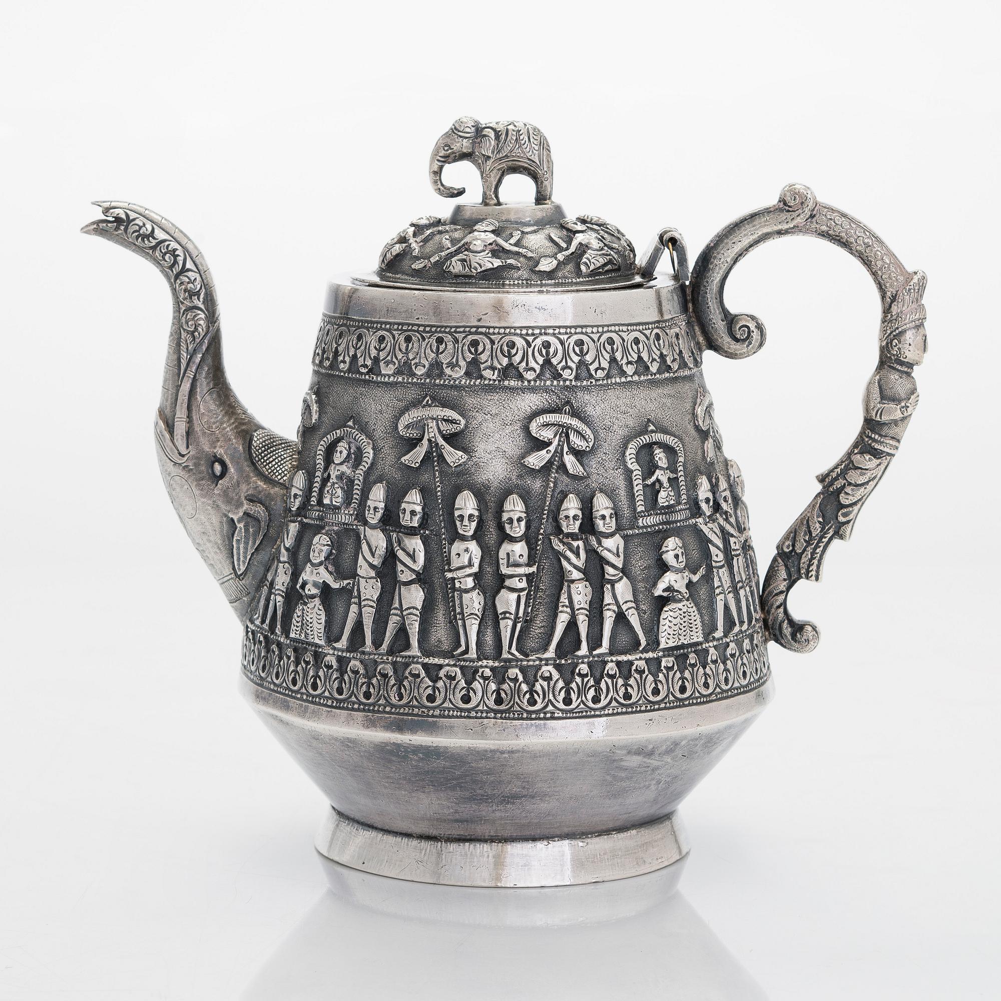 An Indian silver teapot.