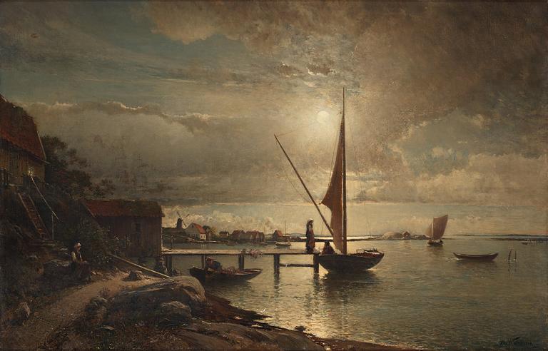 Alfred Wahlberg, Moonlit scene from Fjällbacka on the west coast of Sweden.