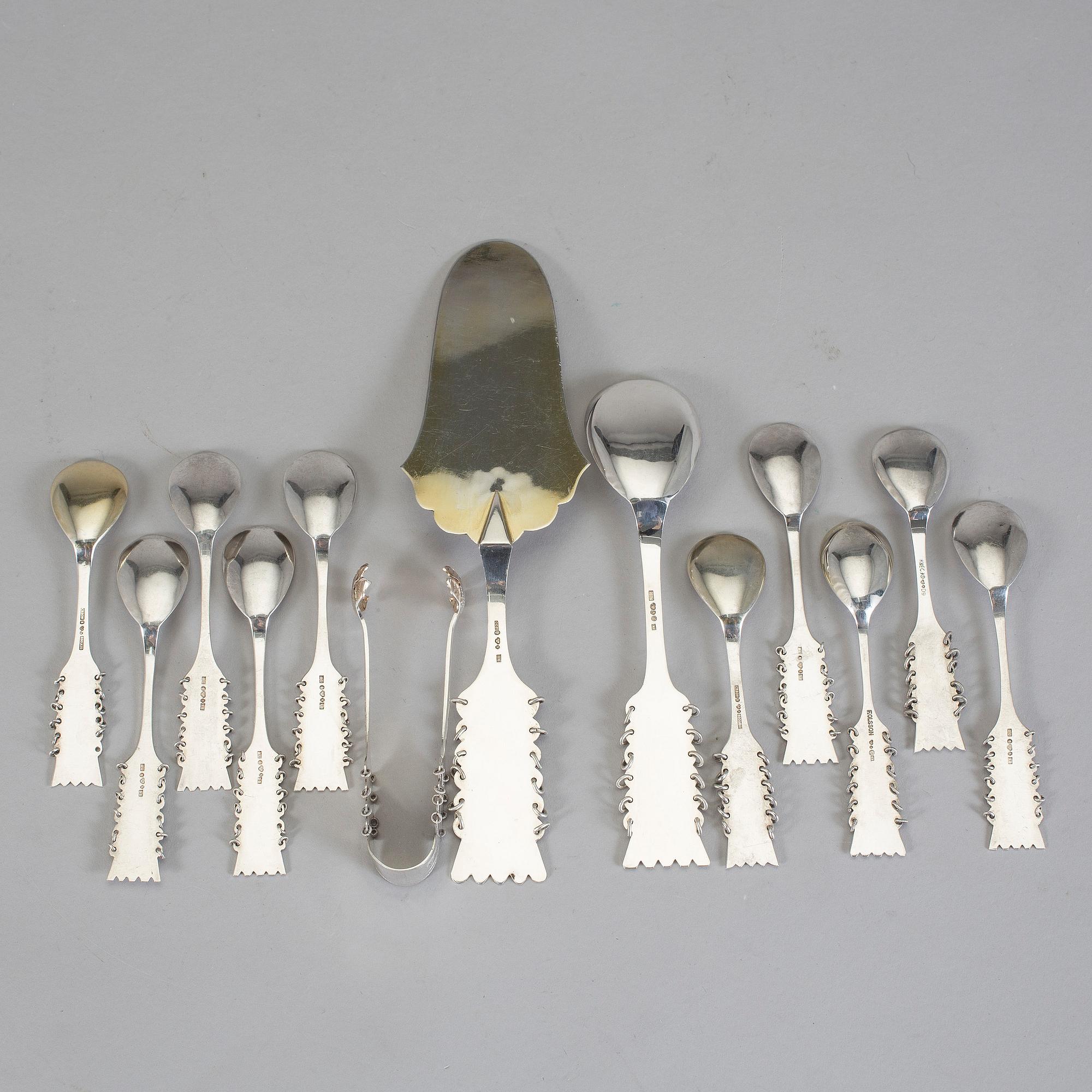 PARTI LAPPSILVER, 12 delar, C O Persson, Haparanda. Total vikt ca 215 g.