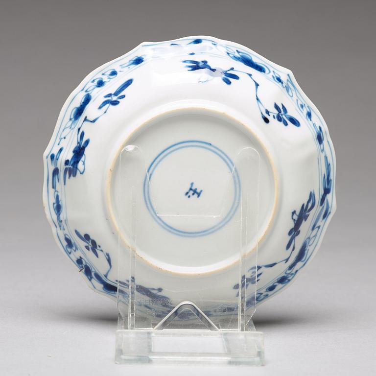Four blue and white cups with stands, Qing dynasty, Kangxi (1662-1722).