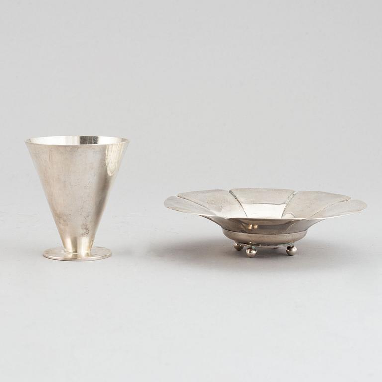 Wiwen Nilsson, a silver bowl and a vodka cup, Lund 1923 and 1971.