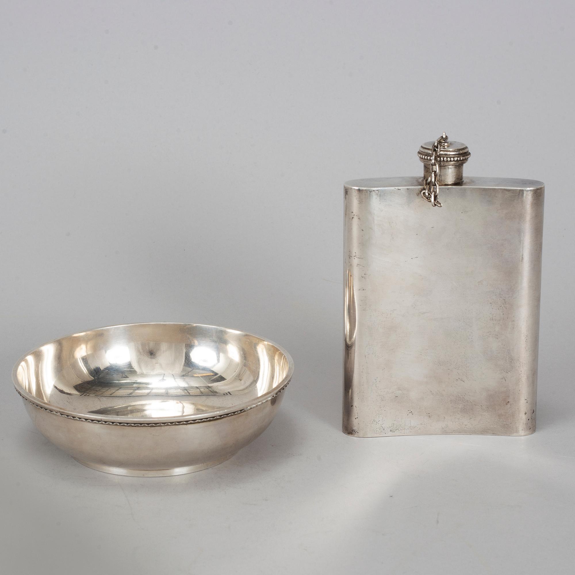 ATELIER BORGILA, fickplunta samt skål, silver, Stockholm, bl a 1943.