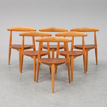 HANS J WEGNER, "Hjerte- set", matbord med sex stolar, Fritz Hansen, Danmark 1950-tal.