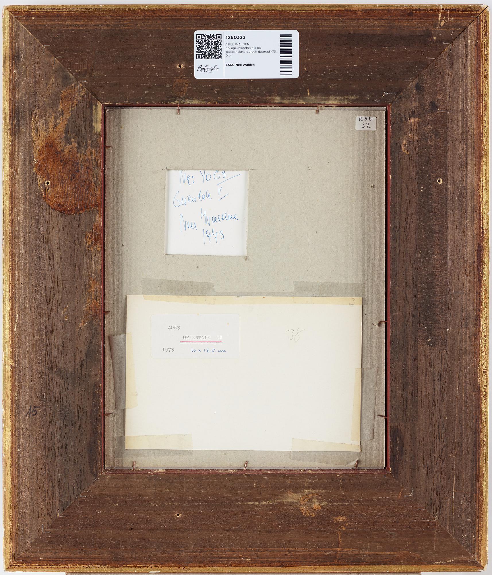 NELL WALDEN, collage/mixed media on paper, sigend and dated-73.