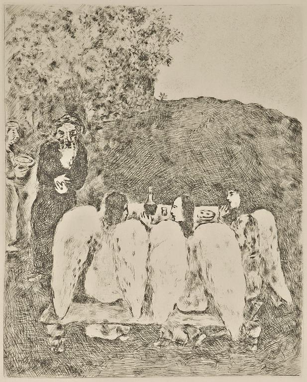 Marc Chagall, "Abraham et les trois Anges"; "Jacob béni par Isaac"; "L'echelle de Jacob"; "La lutte avec l'ange", ur: "La Bible".