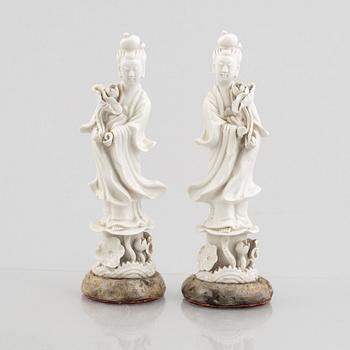 A pair of blanc de Chine porcelain figures, 20th century.