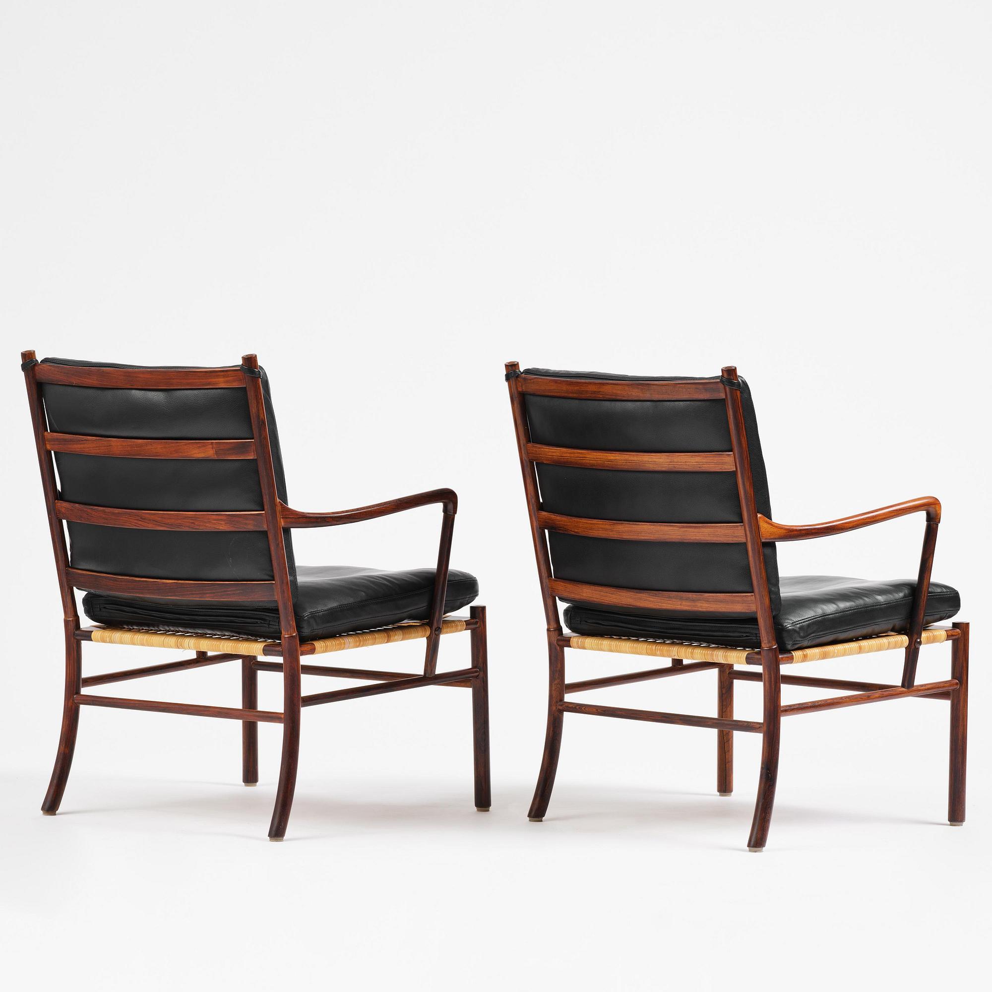 Ole Wanscher, an early pair of rosewood "Colonial Chair" model PJ 149, Poul Jeppesen, Denmark, ca. 1950.