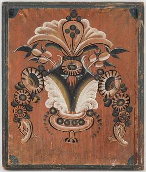 SKÅPSDEKOR, 2 st delar, allmoge, 1800-tal.