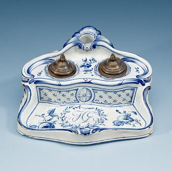 A Swedish Marieberg faience desk set, dated 1774.