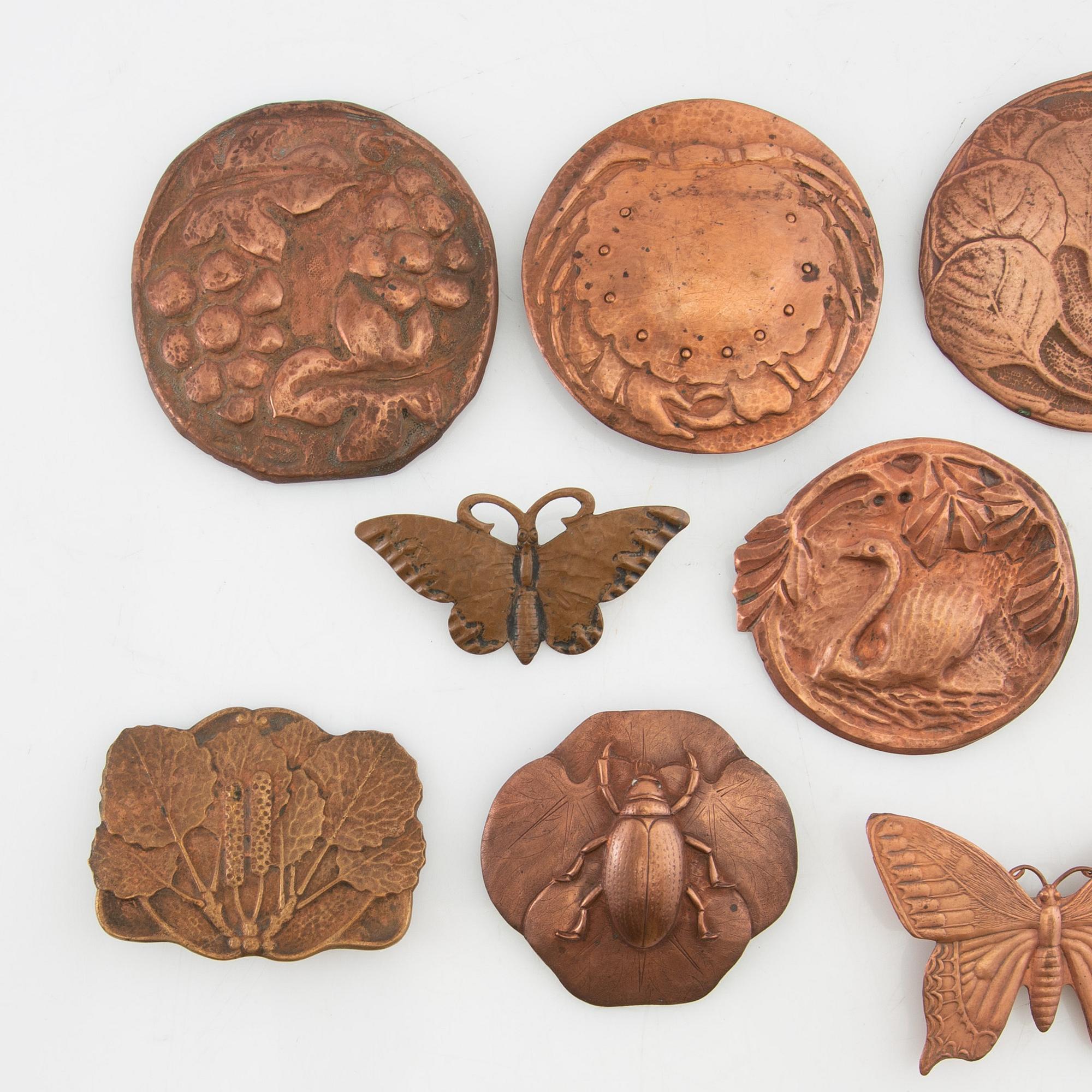 Brooches and buckles 11 pcs Art Nouveau early 20th century copper.
