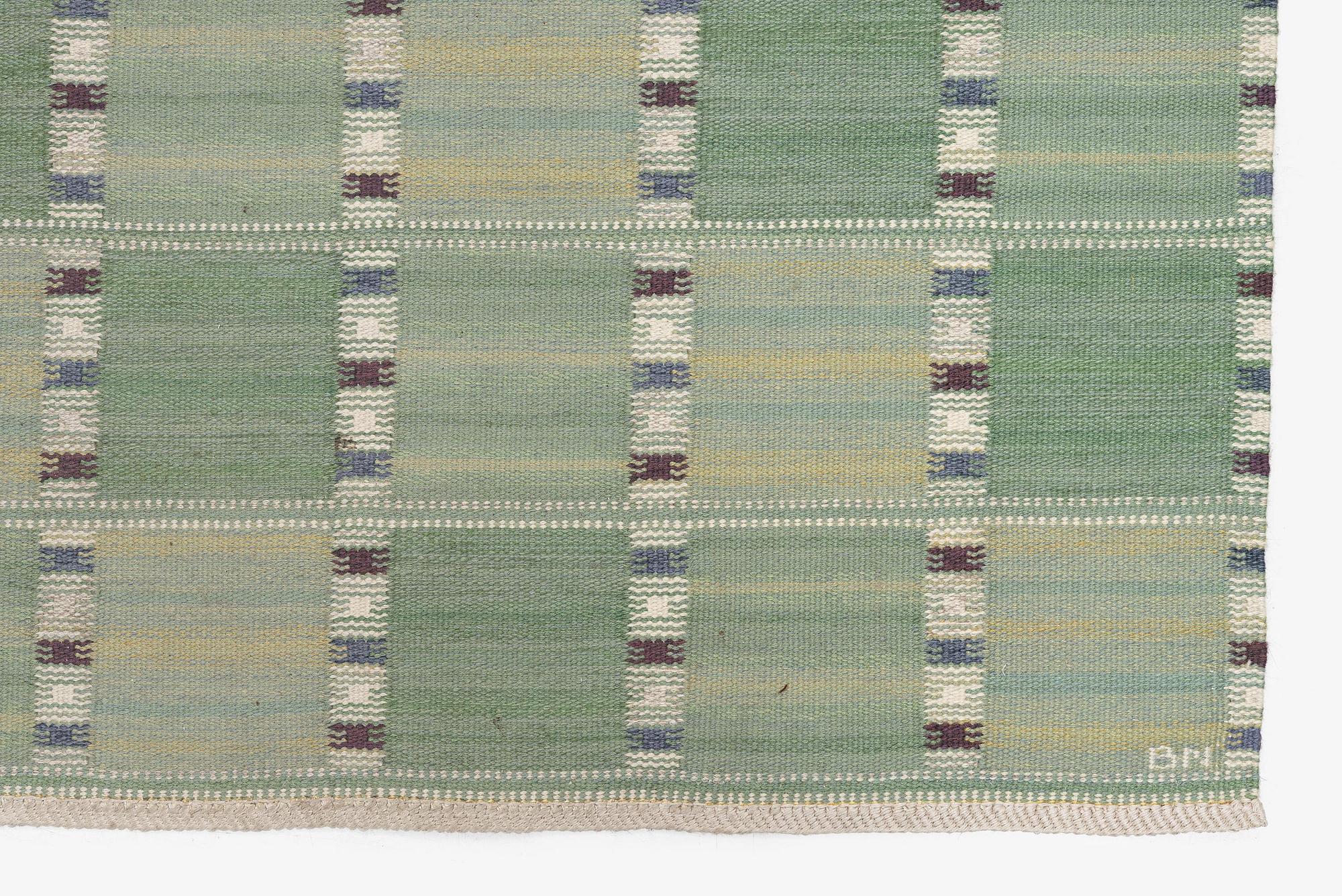 Barbro Nilsson, a carpet, 'Falurutan grön I', flat weave, c. 266 x 210 cm, signed AB MMF BN.