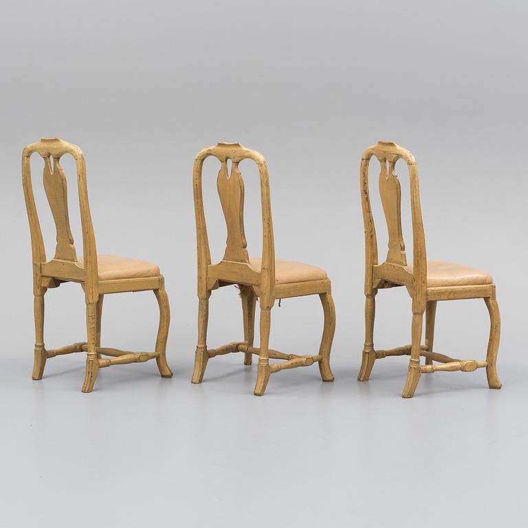 A set of three rococo chairs, 18th century.