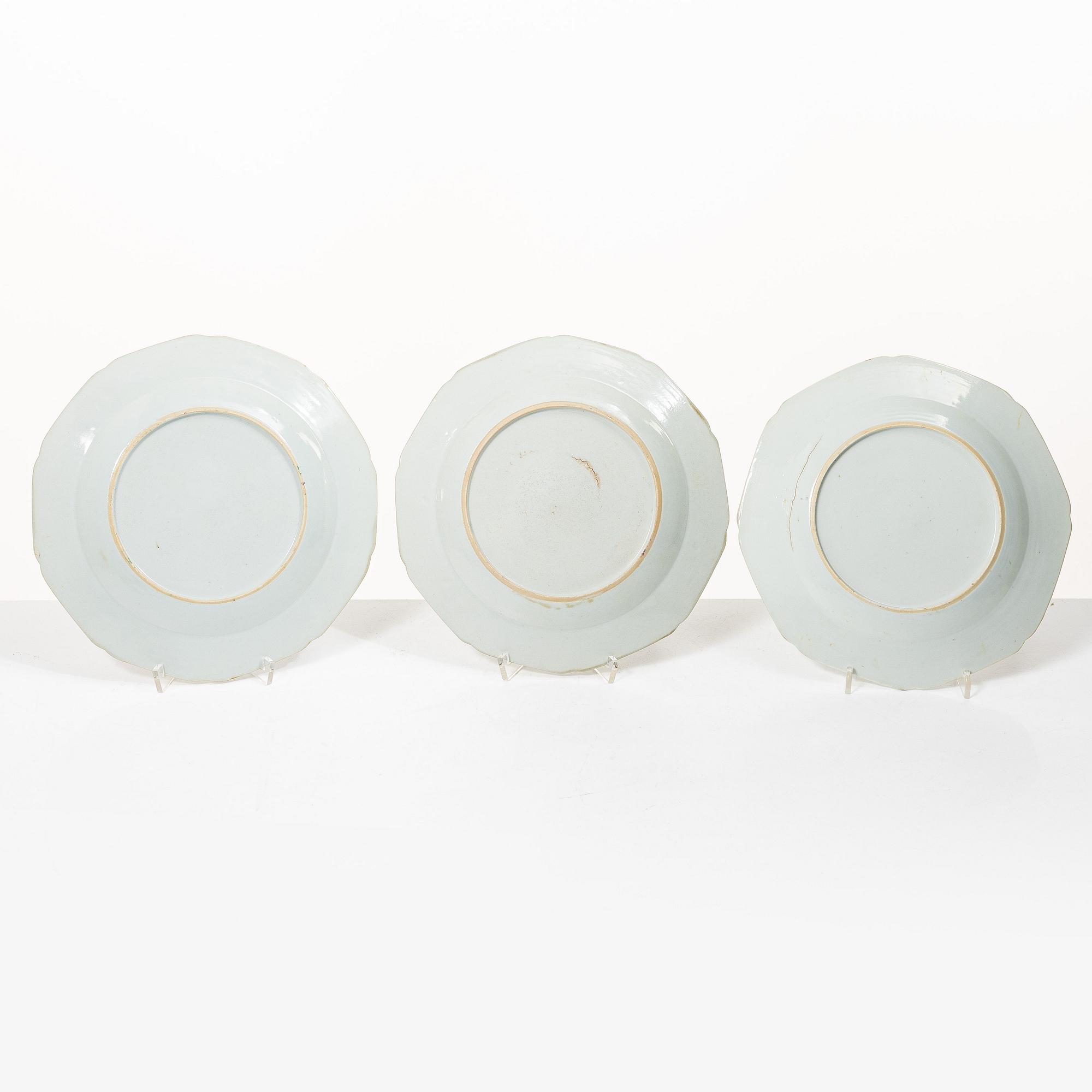 Twelve Famille Rose export porcelain plates, China, yongzheng (1722-35) & Qianlong (1736-95).
