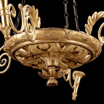 Empire, An Empire early 19th century six-light hanging lamp.