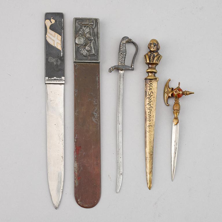Five letter openers, 19th/20th century.