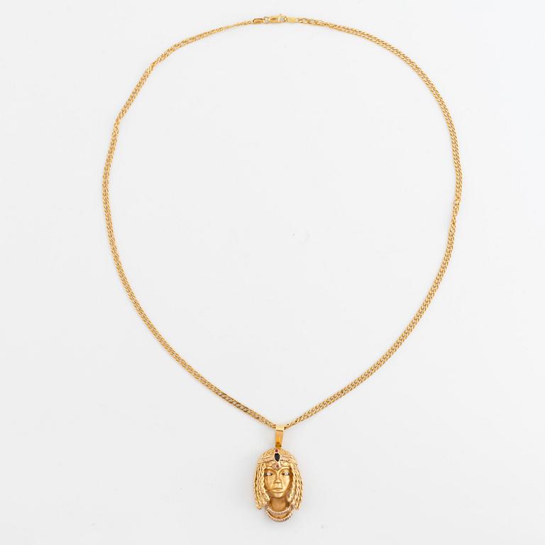 Collier, guld med safir, rubiner och briljantslipade diamanter, Egyptiskt motiv.