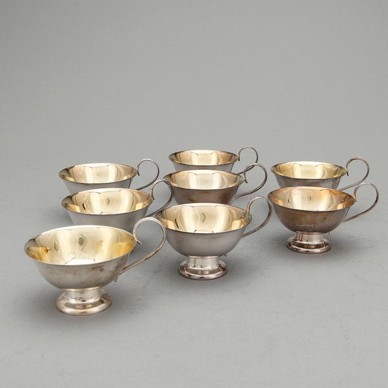 PUNCHKOPPAR, 8 st, silver, majoriteten från GAB, Stockholm 1961 - 63. Total vikt ca 325 g.