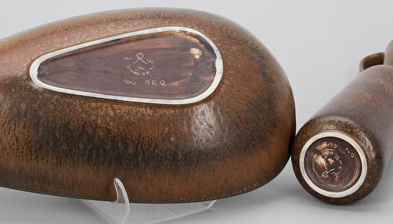 VAS SAMT SKÅLFAT, stengods, Gunnar Nylund, Rörstrand.