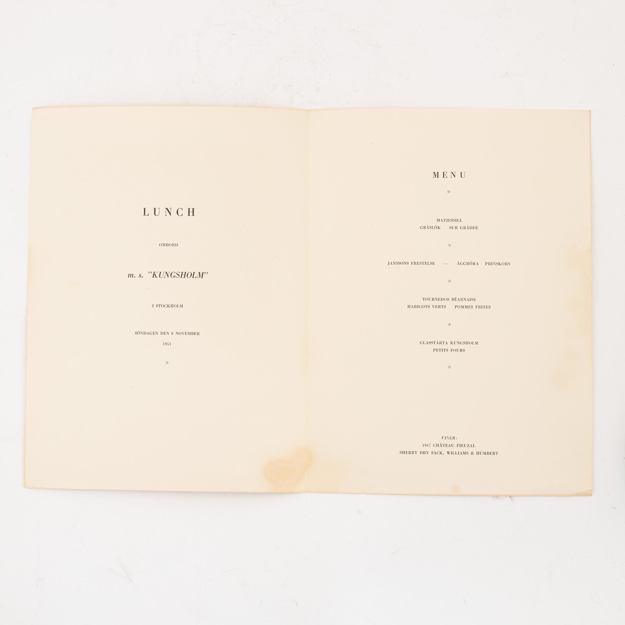 Eight parts memorabilia from the Swedish American Line.